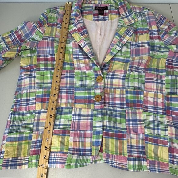 Lily Stanhope Madras Plaid Blazer Size 2X Cotton Pockets Preppy - Picture 8 of 10